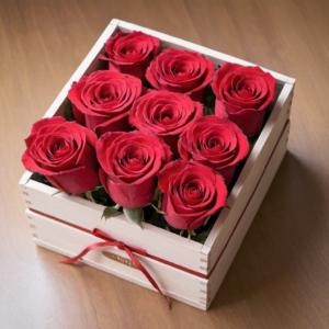 Caja de madera con rosas