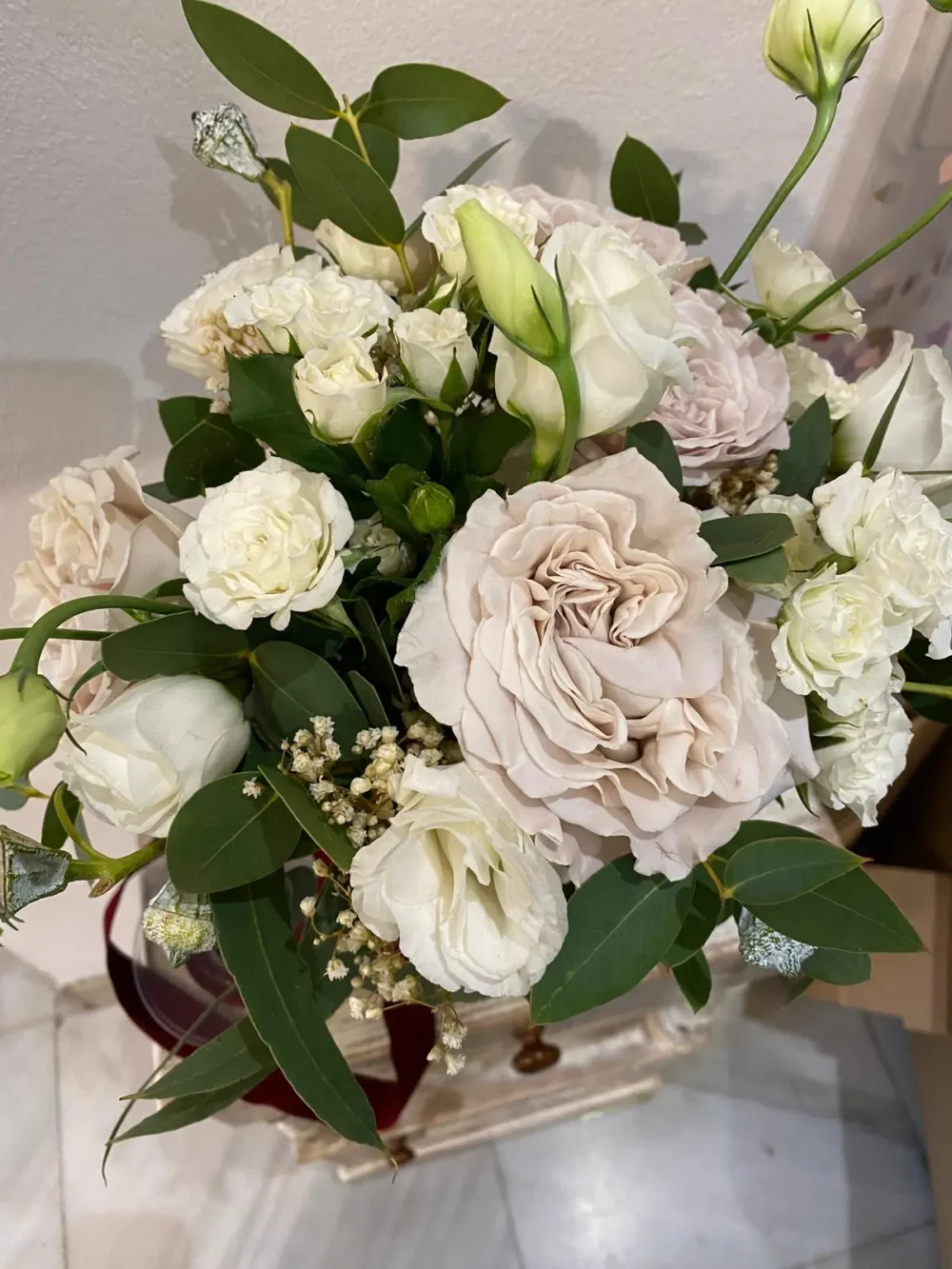 Ramo de novia natural rosa jardin lisianthus paniculata eucalipto frescp